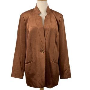 NWT Black Label by Chico's Copper Textured Shine Blazer Single-Button Size L